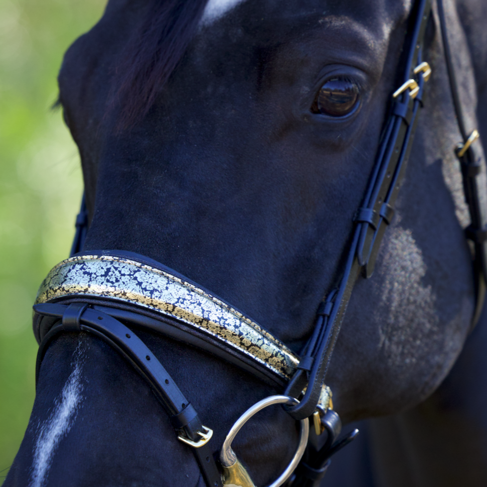 Damascus Metallic Gold Patent Leather Holiday Snaffle Bridle