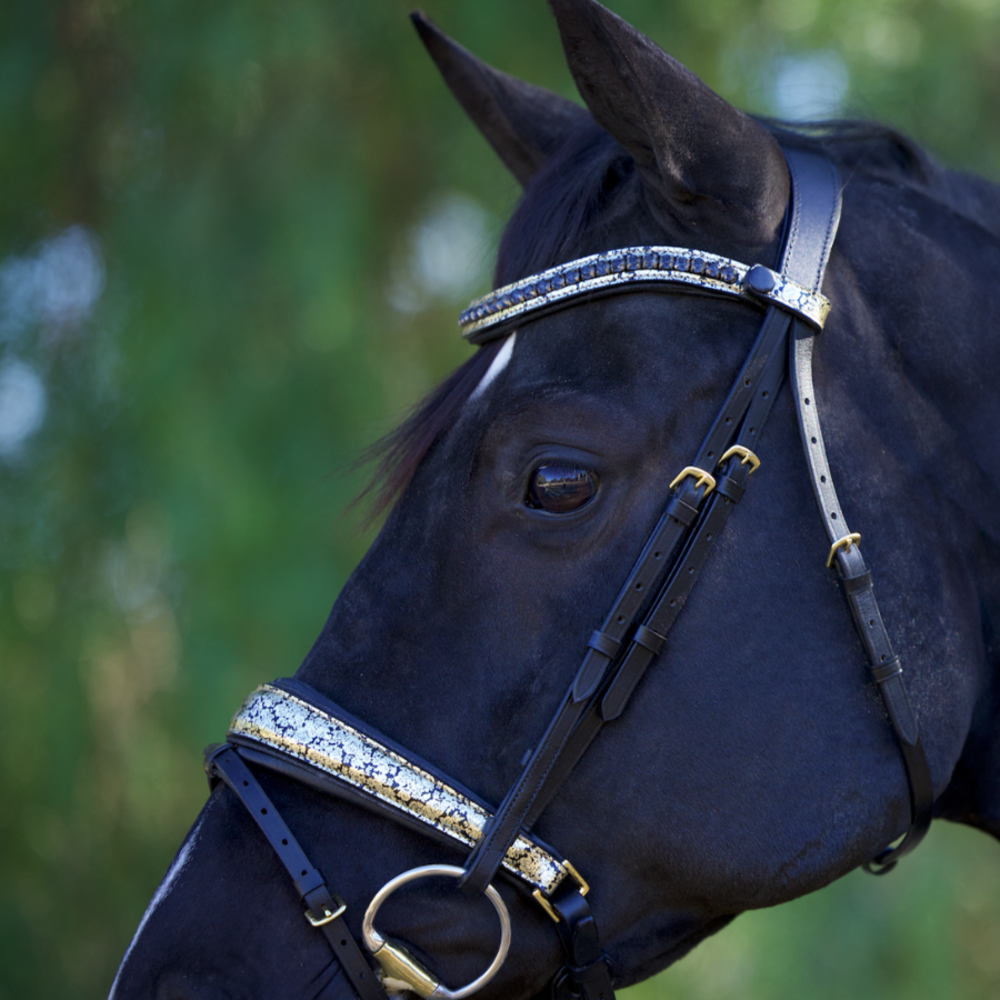Damascus Metallic Gold Patent Leather Holiday Snaffle Bridle
