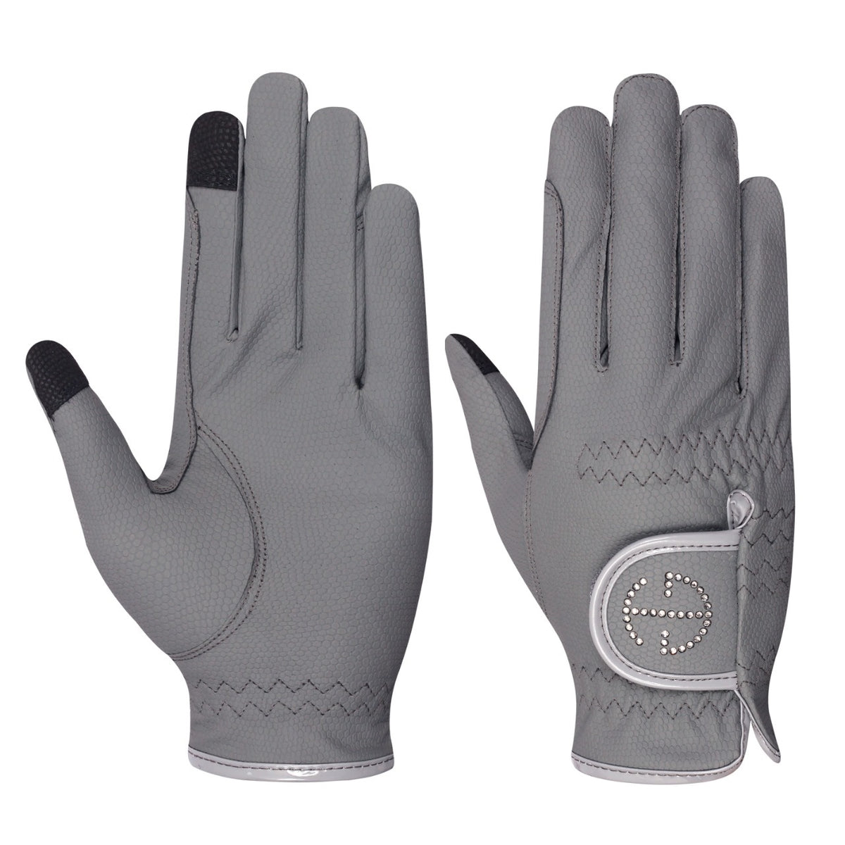 Halter Ego® Riding Gloves - Gray &amp; Silver Shade Crystal Crystal Logo