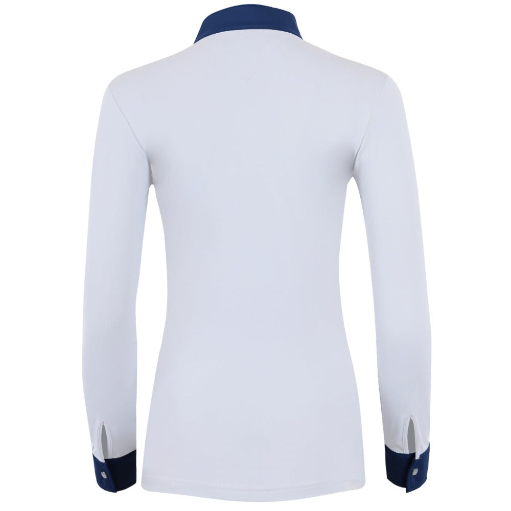 Roxana - White &amp; Cadet Blue Long Sleeve Riding Shirt