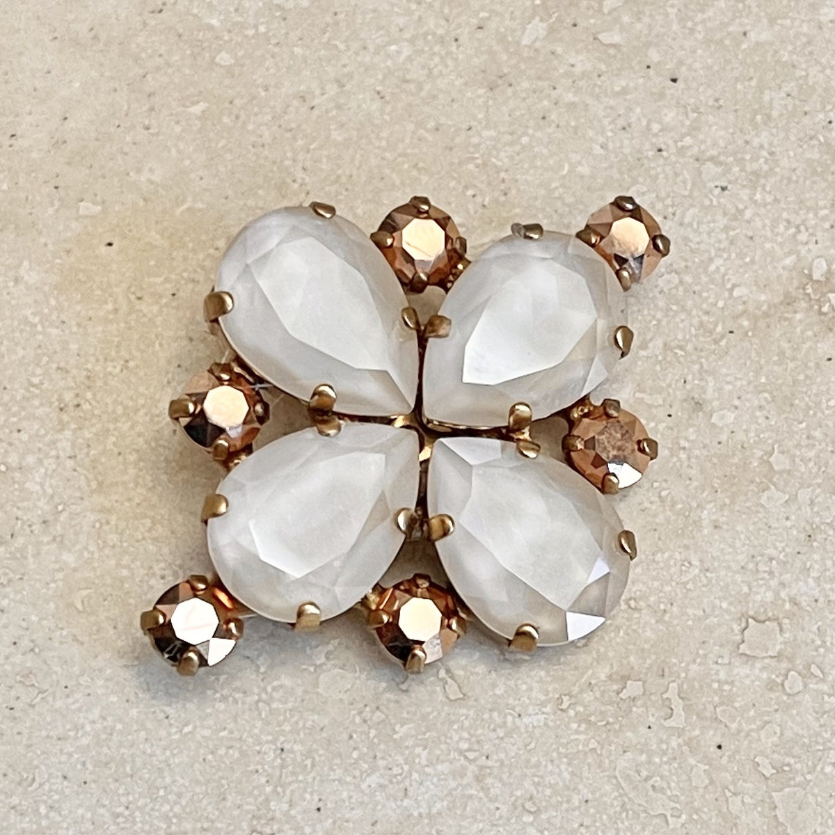 Starflower Crystal Stock Pin - White Opal &amp; Metallic Rose Gold