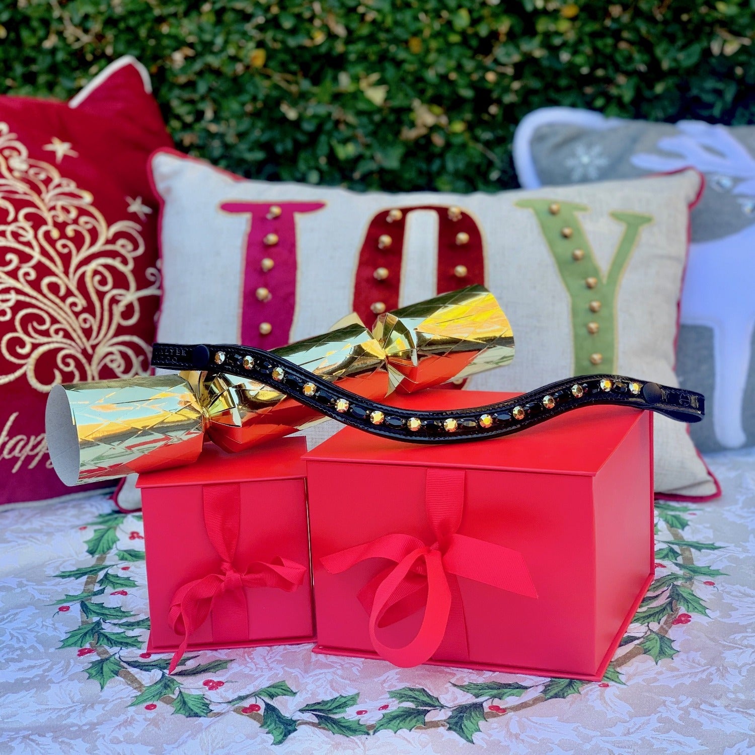 Austrian Crystal Black Patent Browband -  Golden Onyx