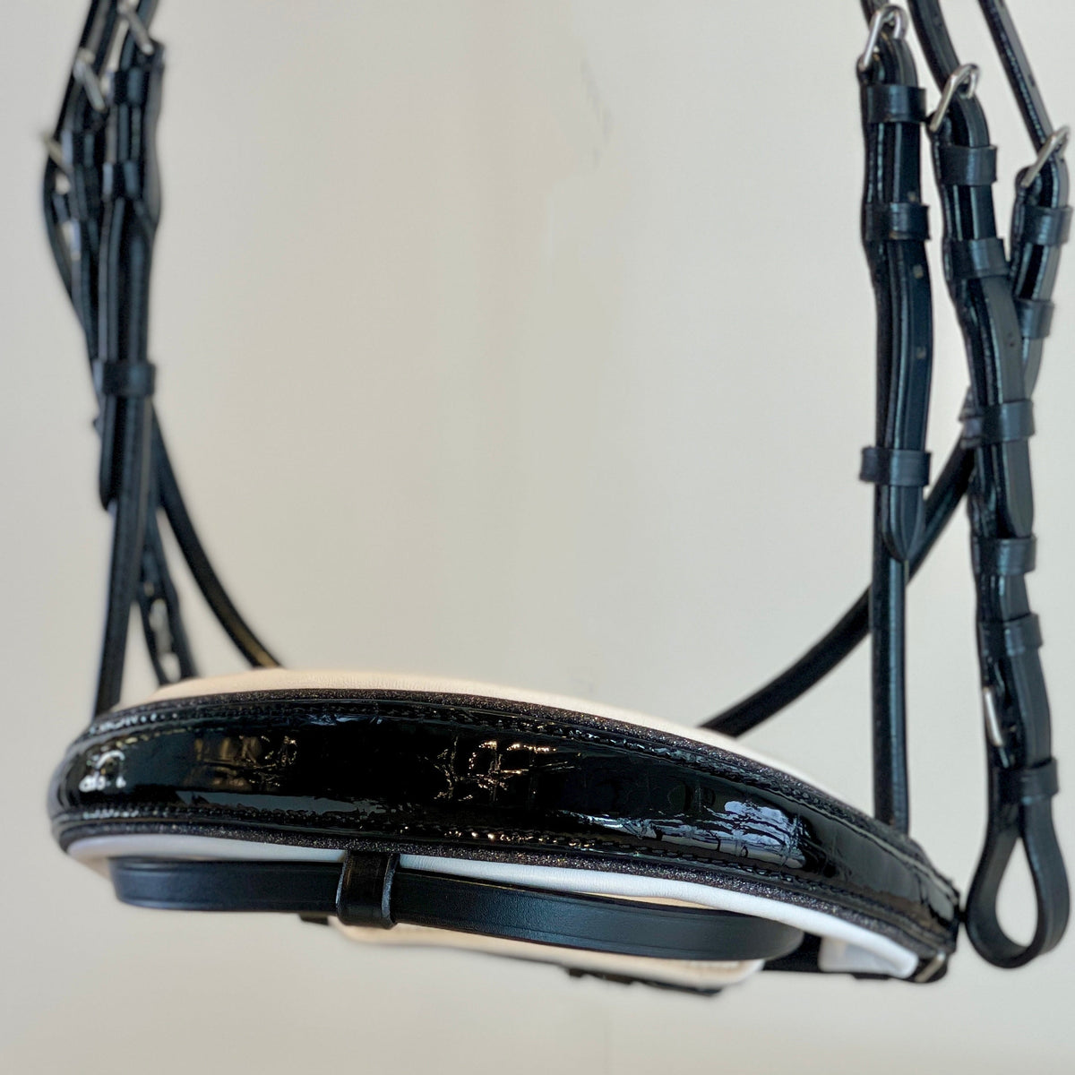 The Harlow Black Patent Snaffle Bridle - Removable Flash!