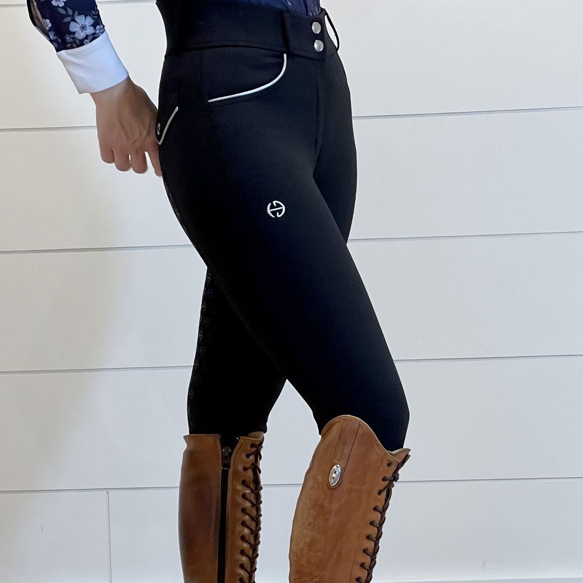 Perfection 2.0 - Black with Silver Piping High Waist Full Seat Breeches