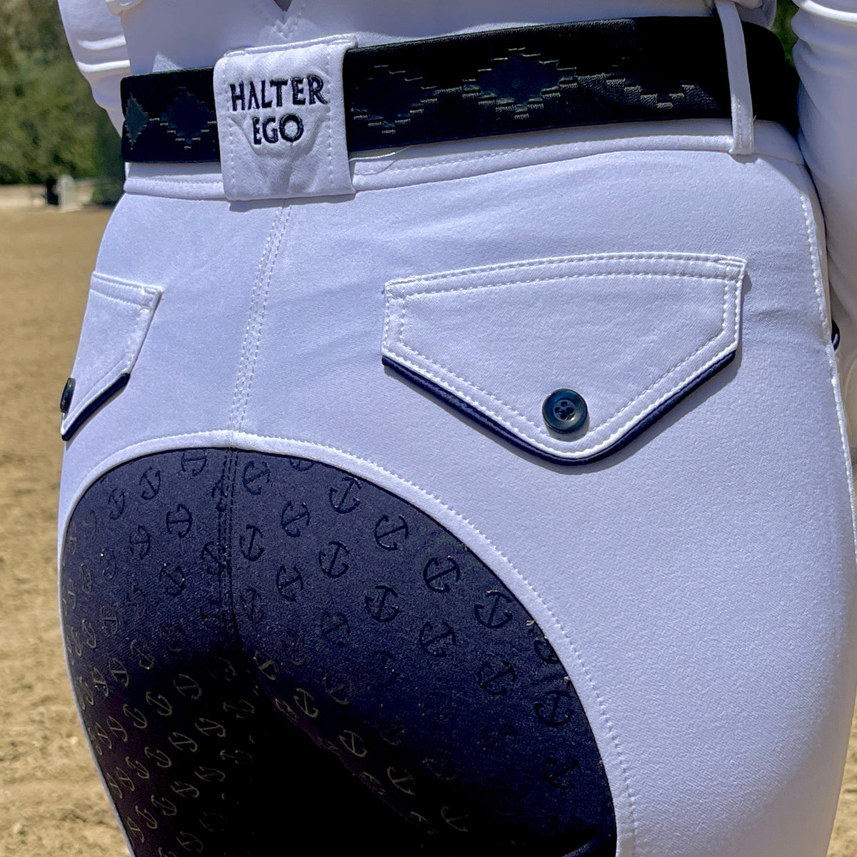 Perfection 2.0 High Waisted Show Breeches - White with Navy Seat