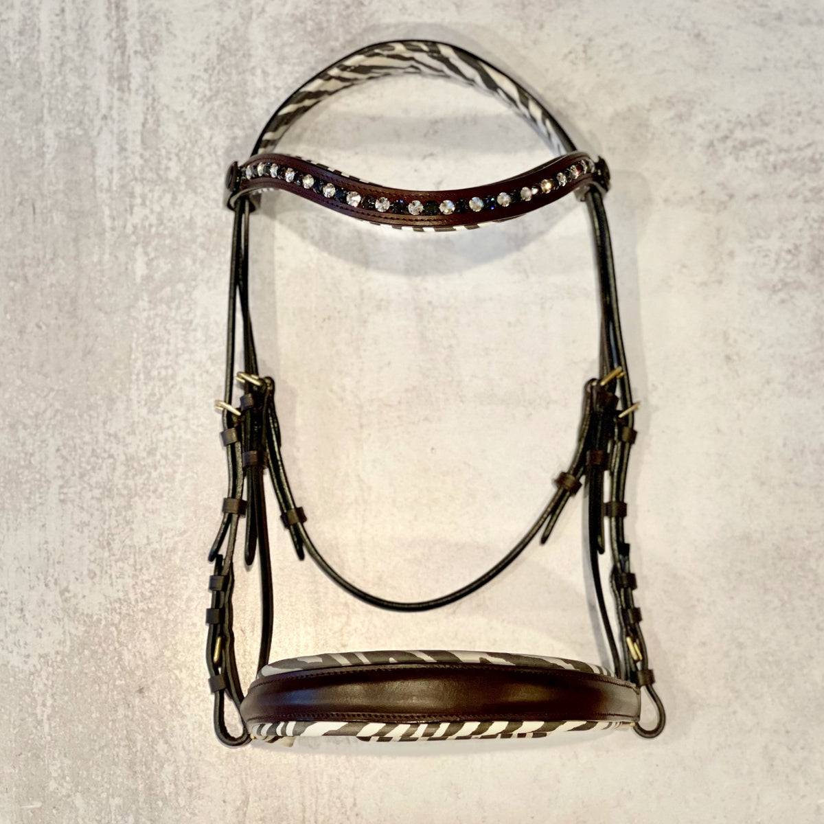 Zebra Brown Leather Snaffle Bridle - without flash