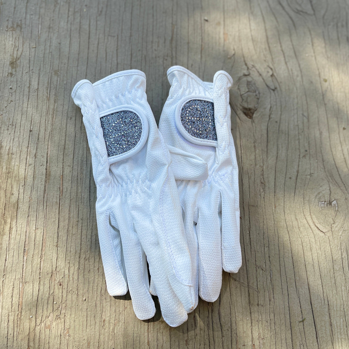 Halter Ego® Competition Gloves - Silver Gray Glitter &amp; Crystal Logo