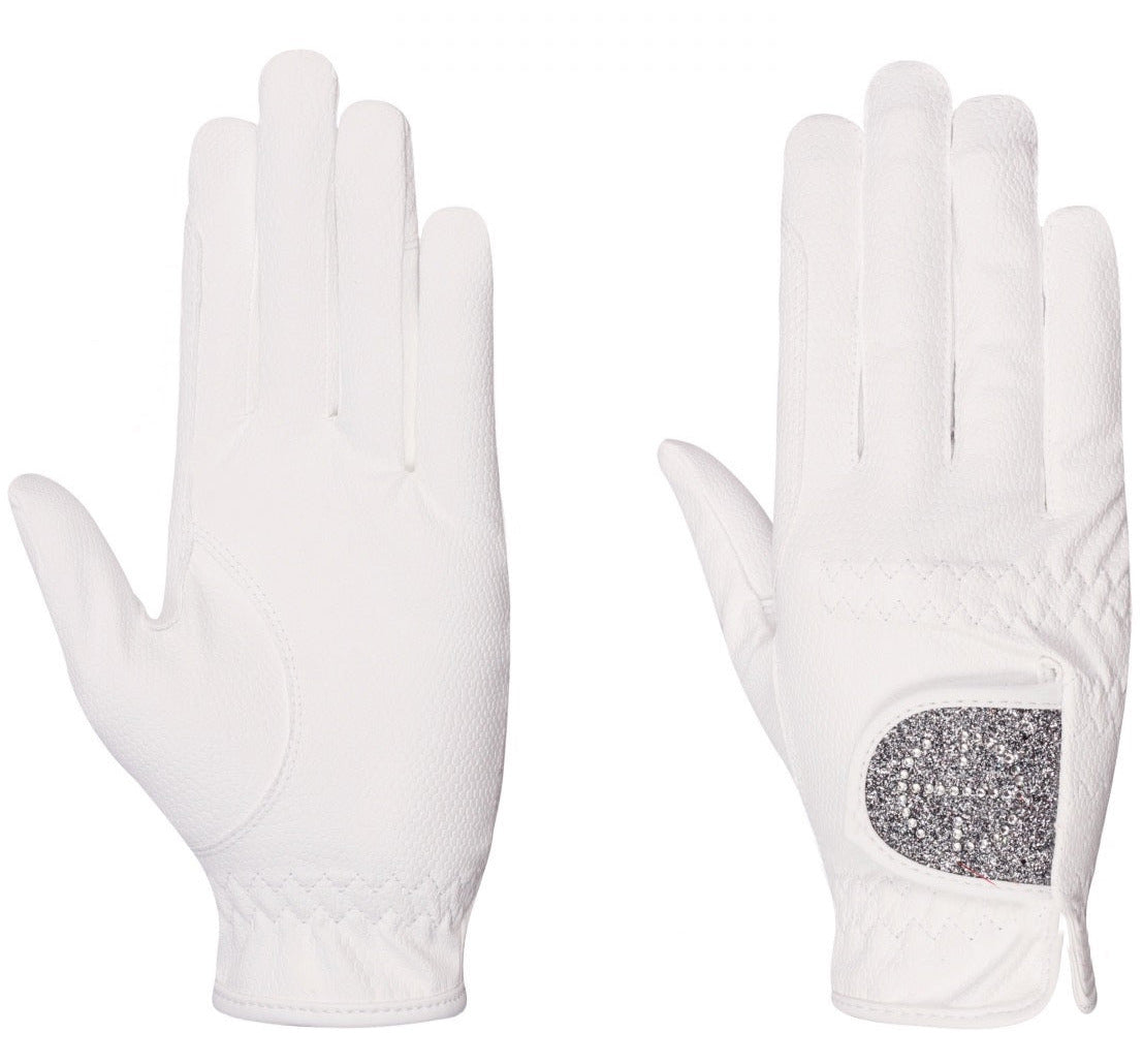 Halter Ego® Competition Gloves - Silver Gray Glitter &amp; Crystal Logo