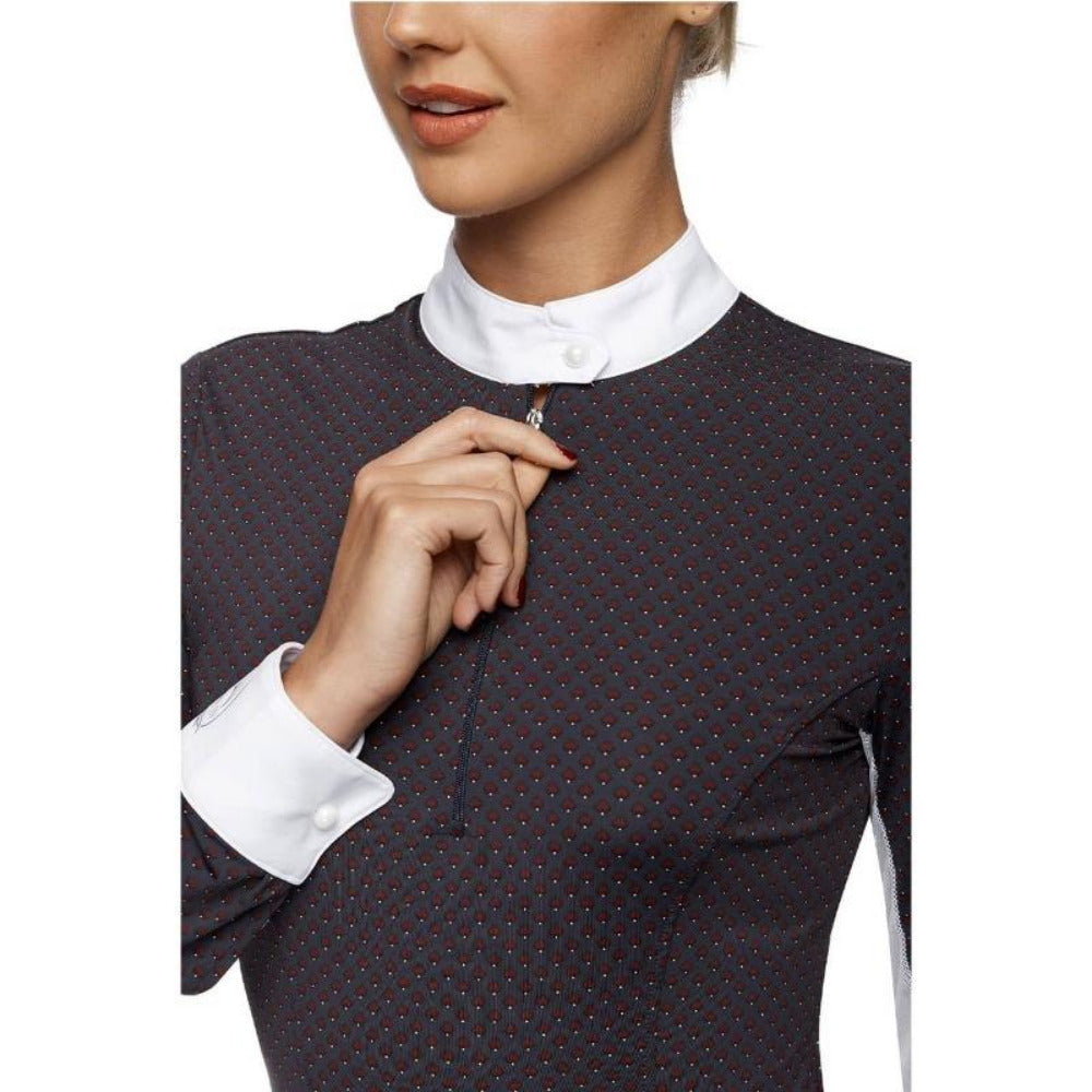 Pizazz Long Sleeve Women&#39;s Riding Shirt - Spades Pattern