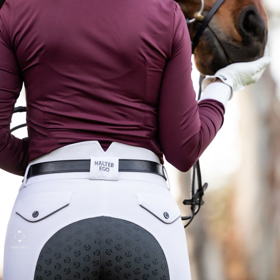 Perfection 2.0 High Waisted Show Breeches - White with Grey Seat