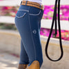 Tillie - Cadet Blue with White Piping Mid Waist Full Seat Breeches