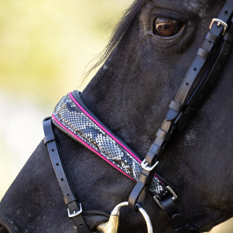 Medusa Snaffle Bridle with Pink Glitter Piping