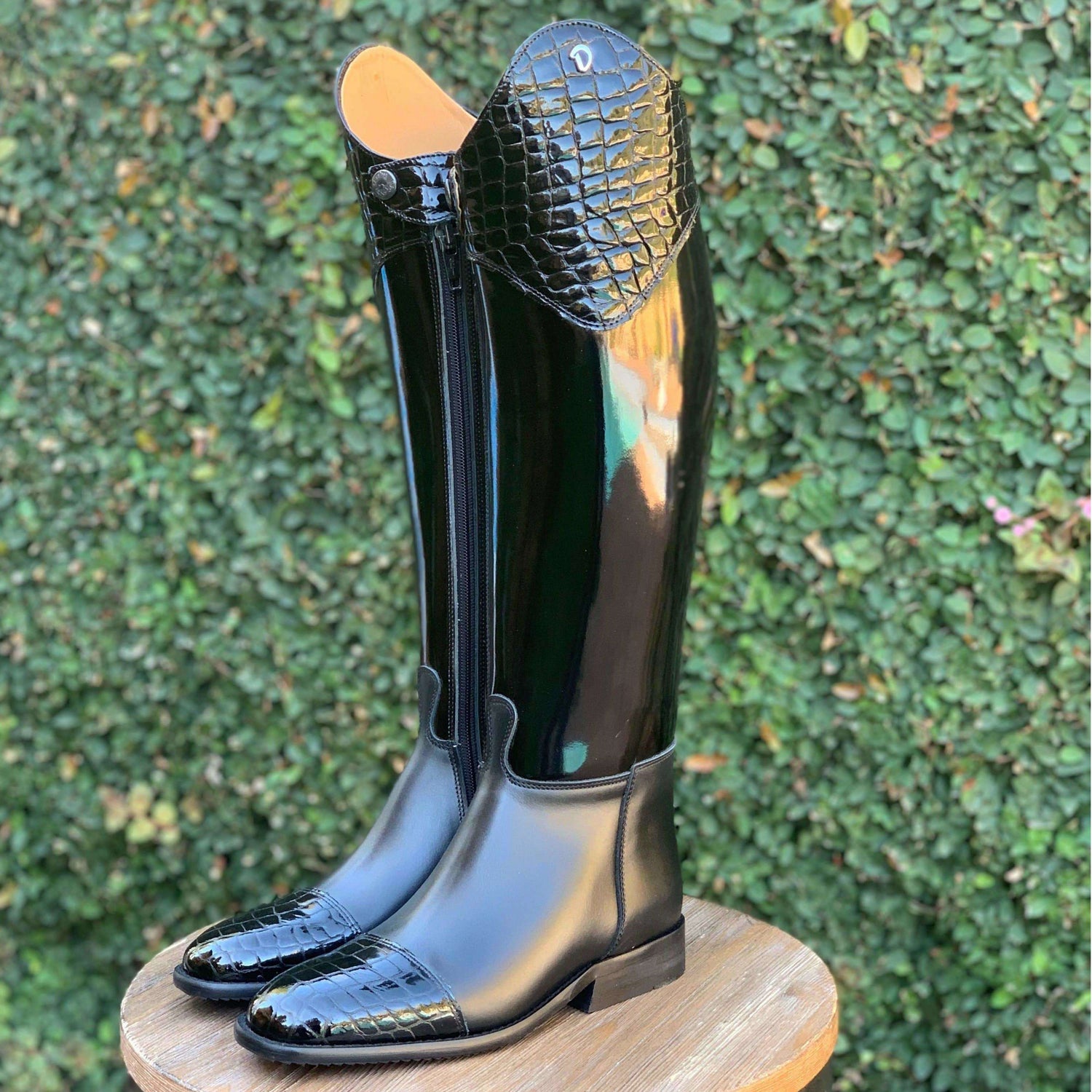 Derby Prestige Riding Boots - Black Patent & Black Patent Croc.