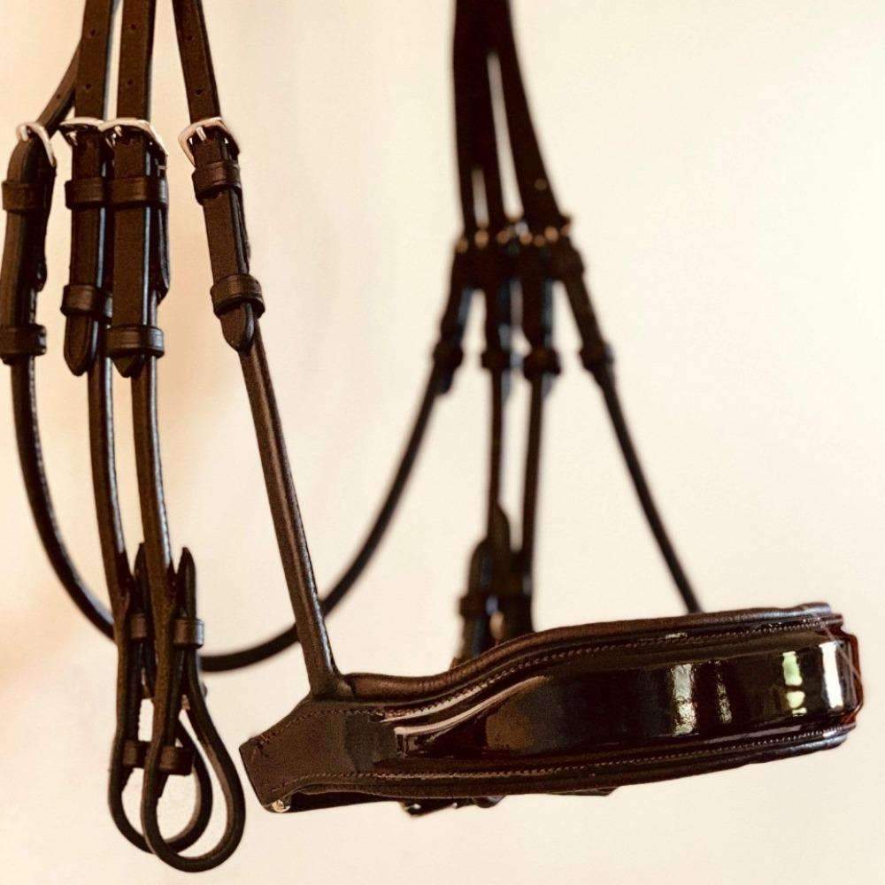 The Cleo - Brown Patent Rolled Leather Double Bridle