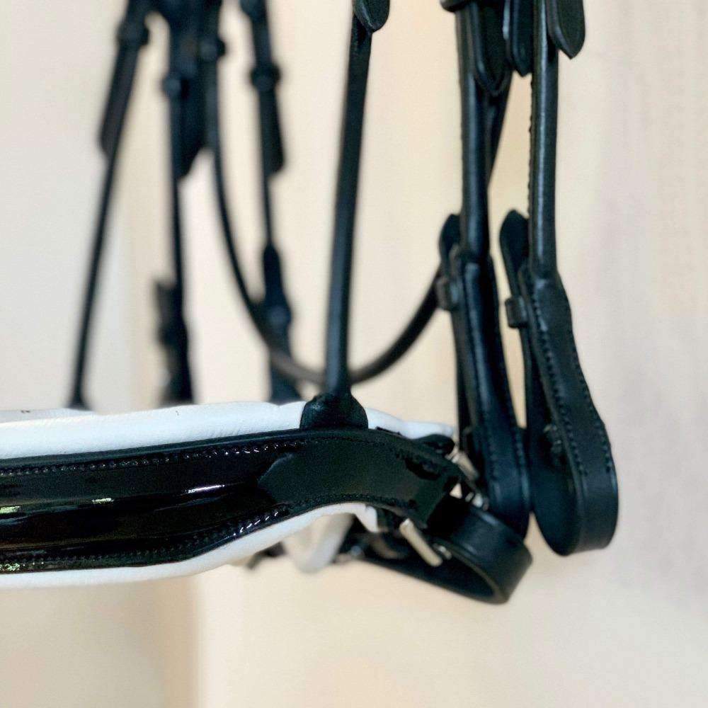 The Betty - Black Patent Rolled Leather Double Bridle