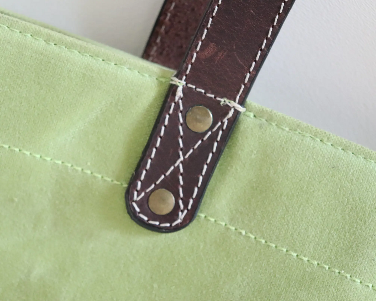 Alsace Waxed Canvas & Genuine Leather Tote Bag - Lime Green