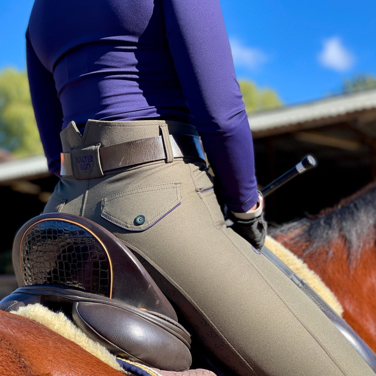 Perfection 2.0 - Olive Green with Navy Piping High Waist Full Seat Breeches
