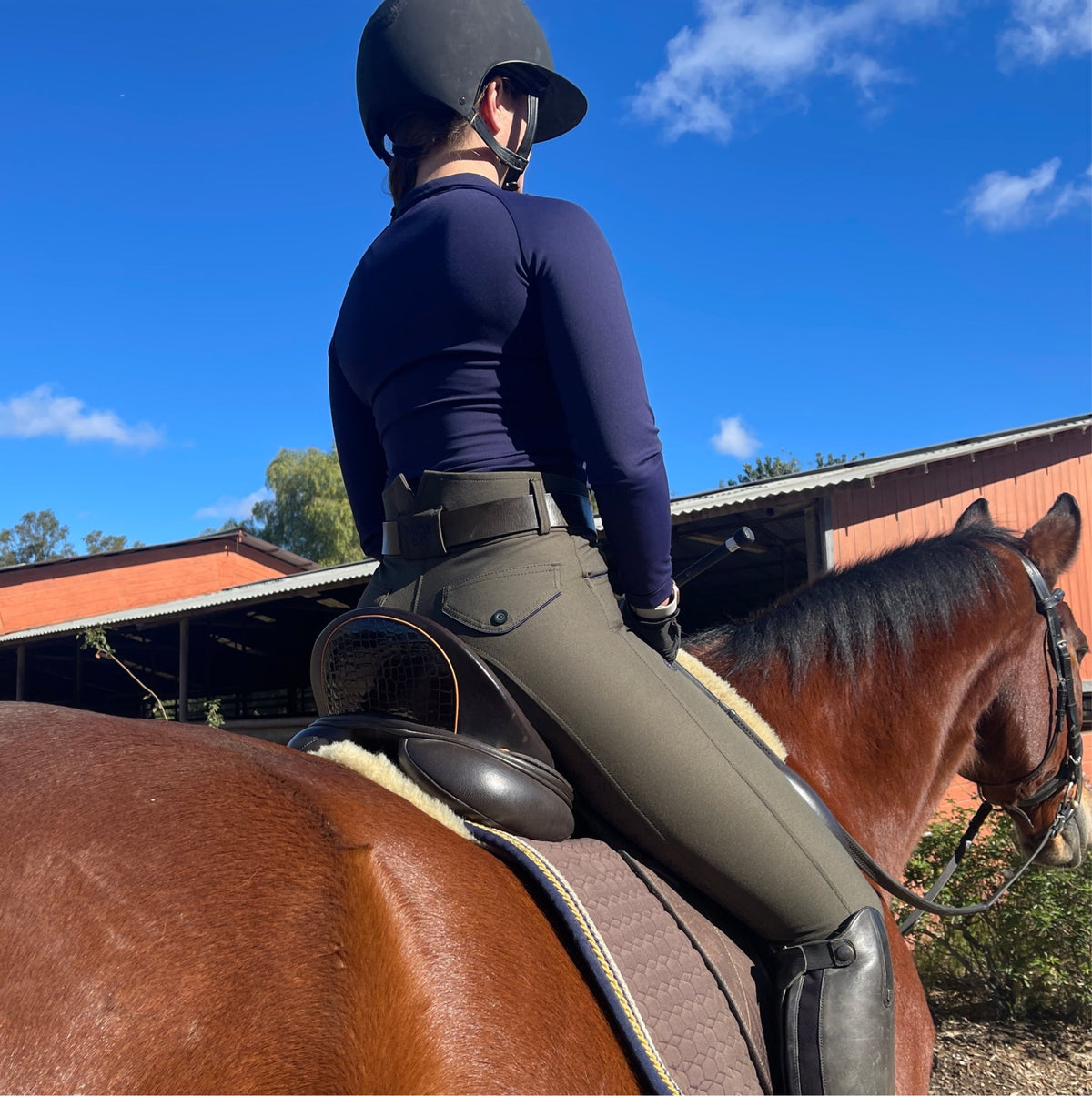 Perfection 2.0 - Olive Green with Navy Piping High Waist Full Seat Breeches