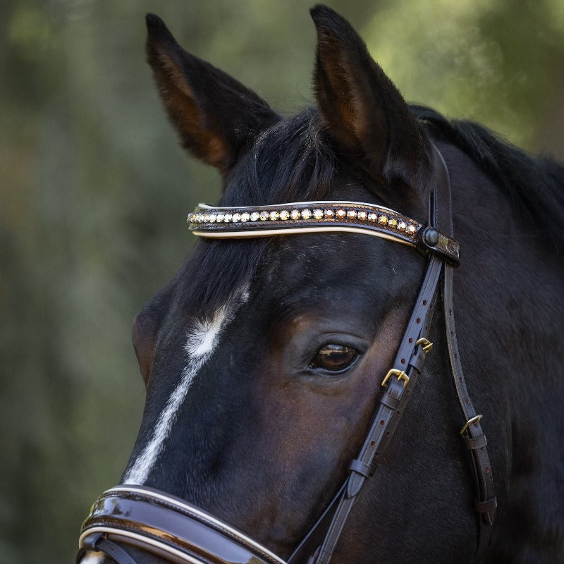 The Catalonia Metallic Bronze Leather Snaffle Bridle with Removable Flash